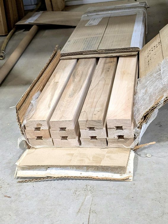 Three rail wood table slide pieces each measure 3' long.
