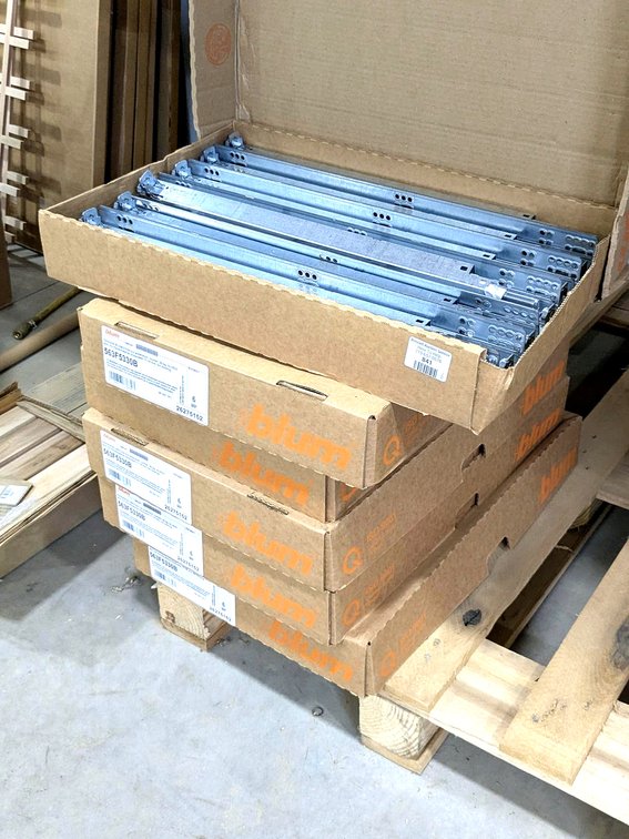 Blum full extension soft close drawer glides measure 22" long.