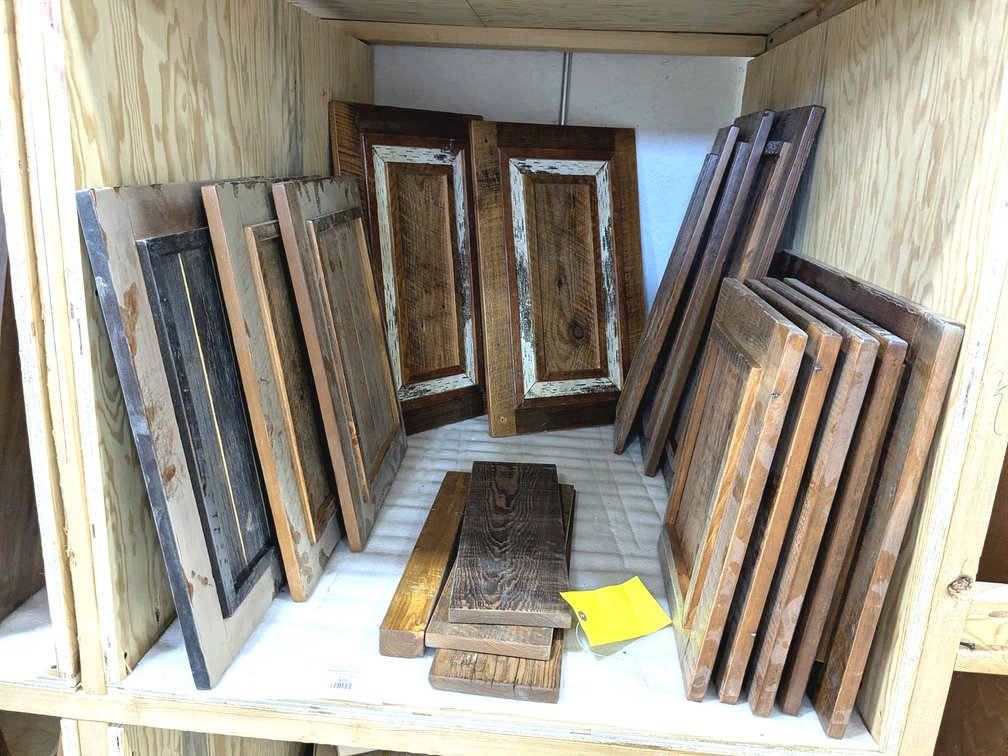 Rustic wooden cabinet doors up to 27" tall.
