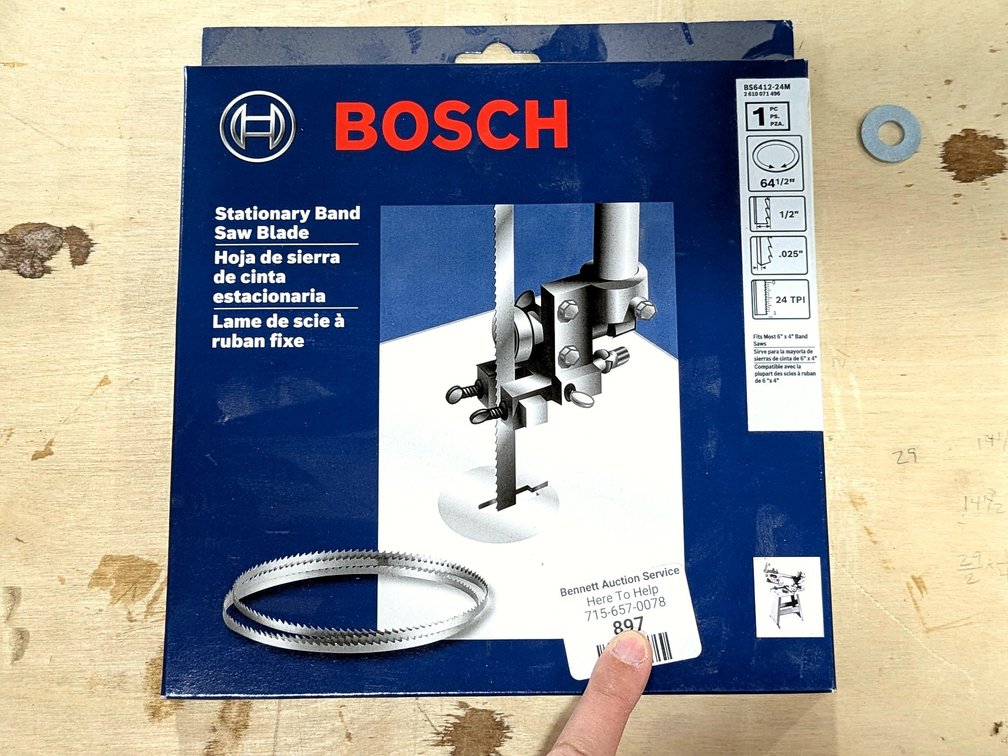 Bosch band saw blade is 64-1/2" long and is 1/2" wide.