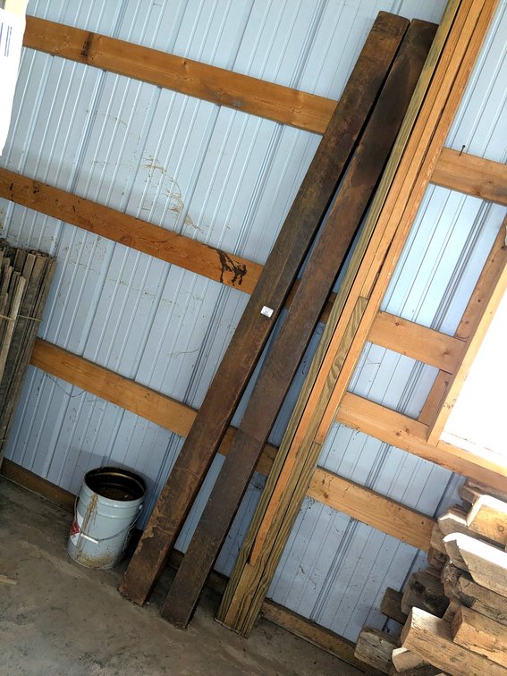 Two rustic beams are 5" x 3" and 102" long.