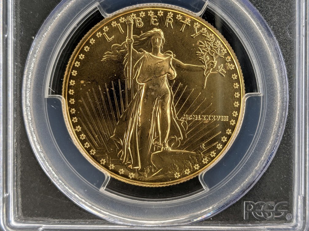 1988 $50 Gold Eagle has been slabbed and graded by PCGS MS69.