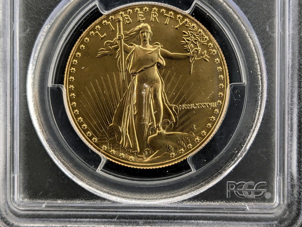1987 $50 Gold Eagle has been slabbed and graded by PCGS MS69.
