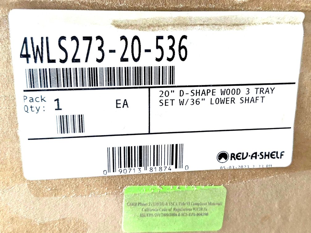 Rev-A-Shelf 20" D-shaped lazy susan, box has been opened.  Google model number for specs.