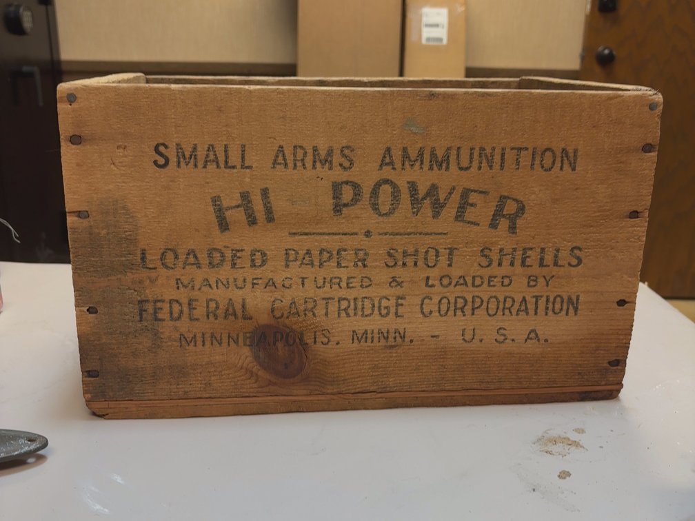 vintage wooden ammunition crate from the Federal Cartridge Corporation