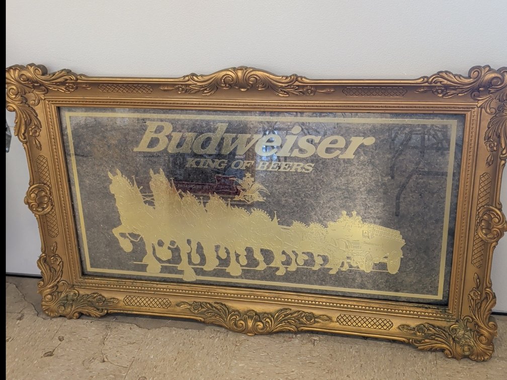 Budweiser King of Beers sign in gold frame