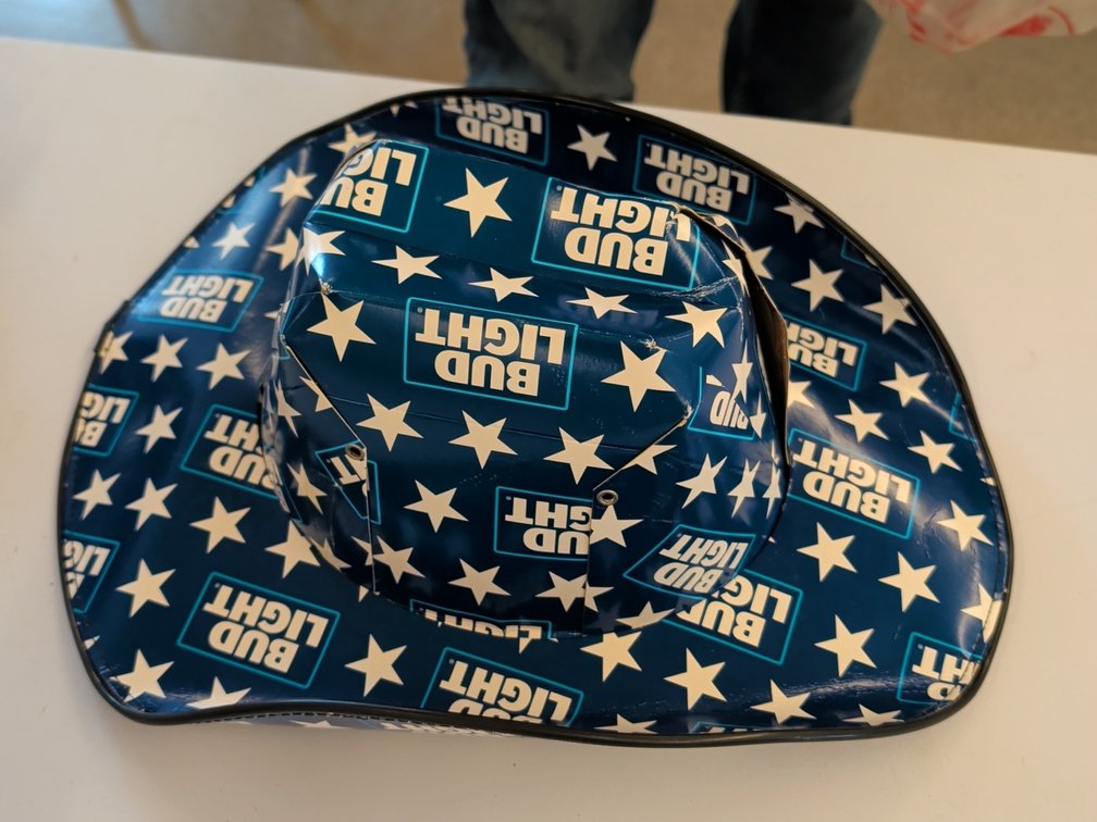 Cardboard Bud Light cowboy hat