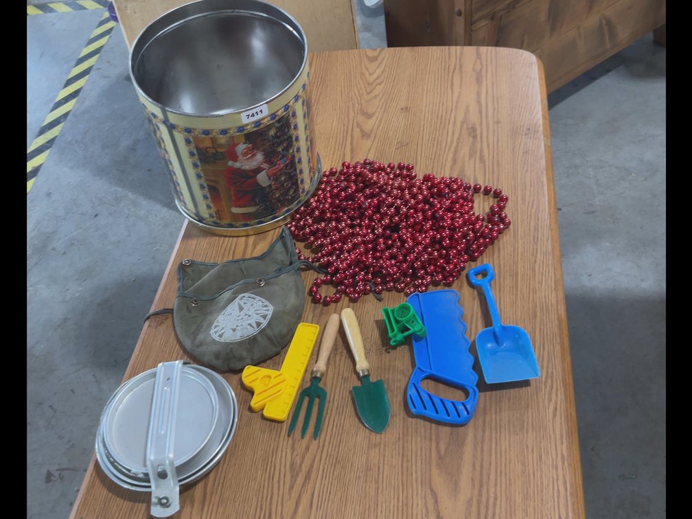 Tin of Young Childrens Toys and Beads