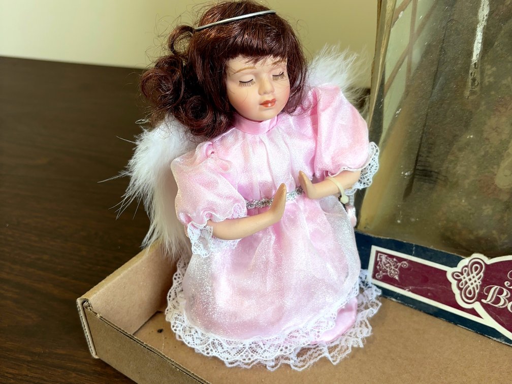 DanDee Collectible Classics Homespun Bear Shoppe Plush Doll and a Porcelain Praying Doll