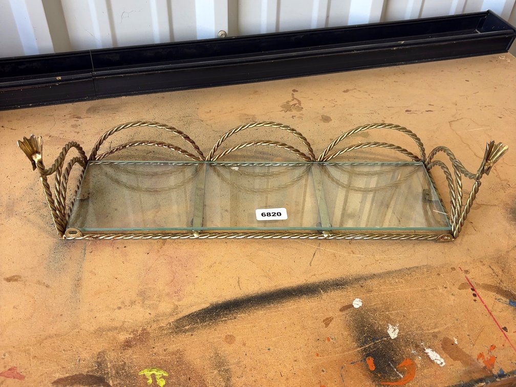 Vintage Gold Metal Glass Shelf