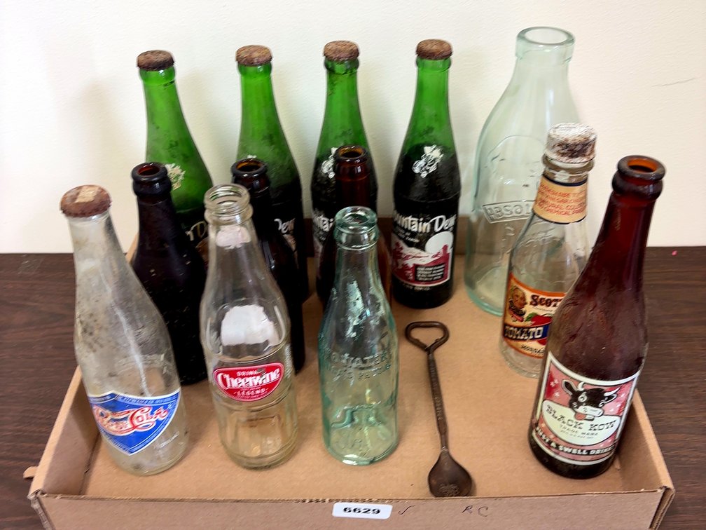 (13) Vintage Glass Bottles And Bottle Opener