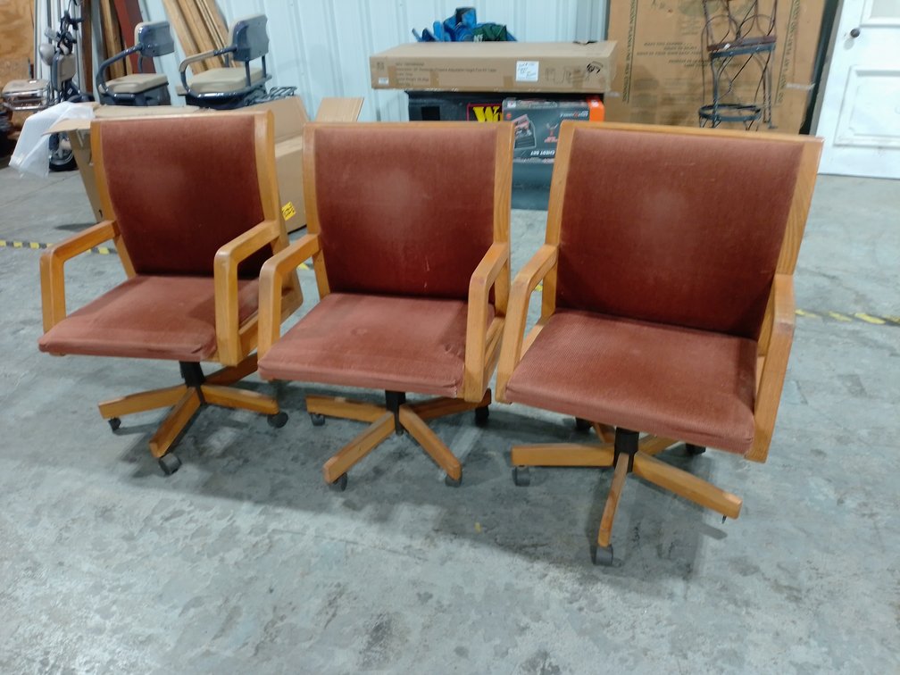 (3) Wood Swivel Office Chairs