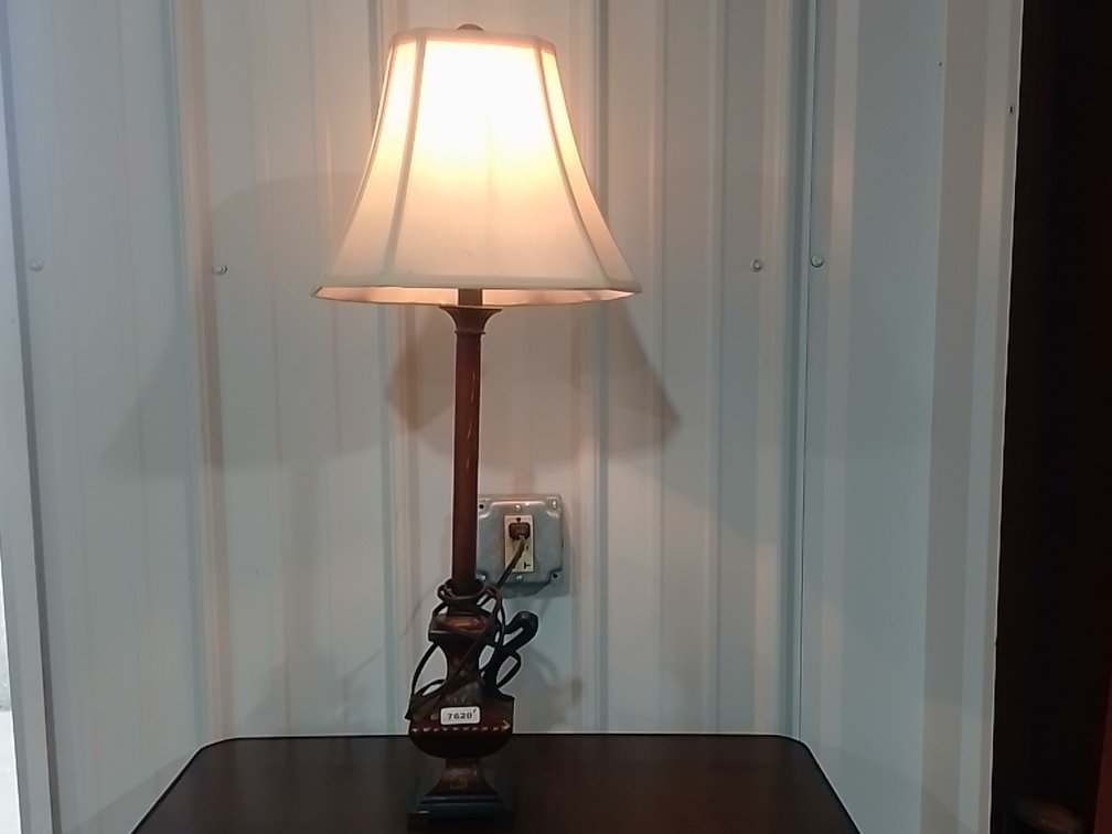 Vintage Bronze Finished Table Lamp With Hand Painted Flowers