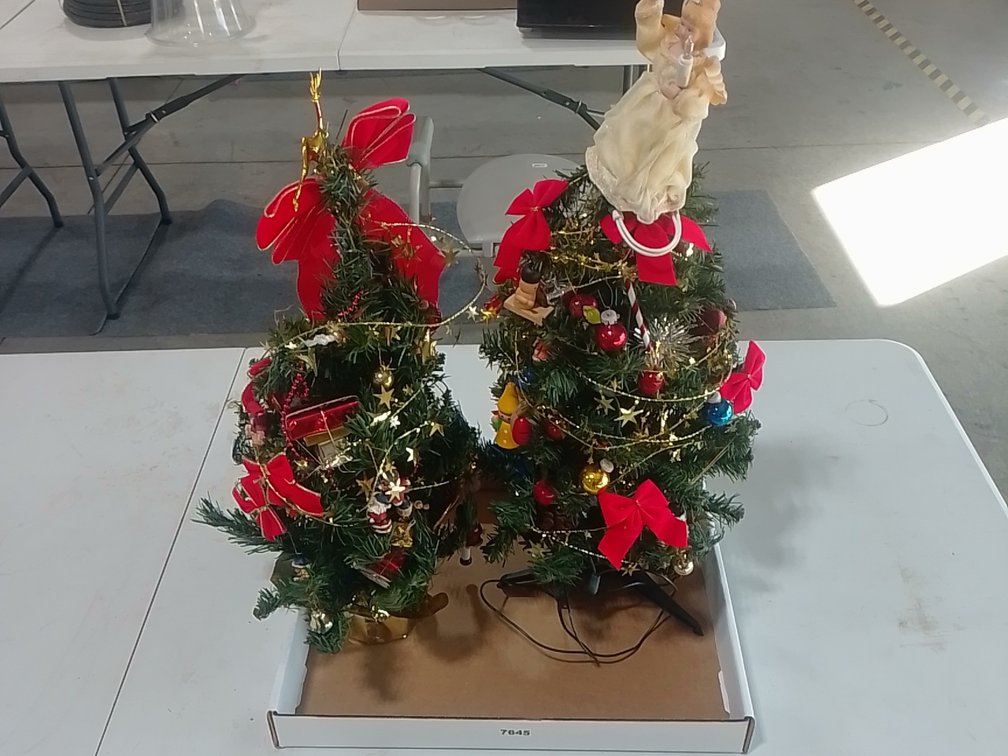 (2) Decorated Small Table Top Christmas Trees