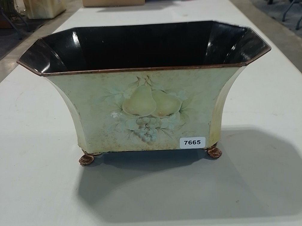 Vintage Hand Painted Metal Footed Jardiniere Planter