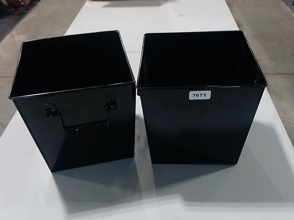 (2) Black Metal Storage Bins