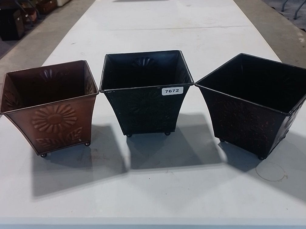 (3) Small Square Metal Planters