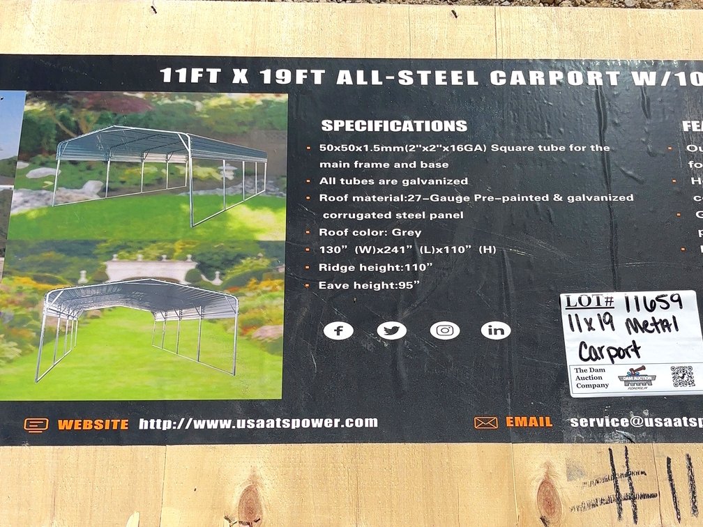11 x 19 All-Steel Carport w/10ft Open Sidewall ATS-CP1119