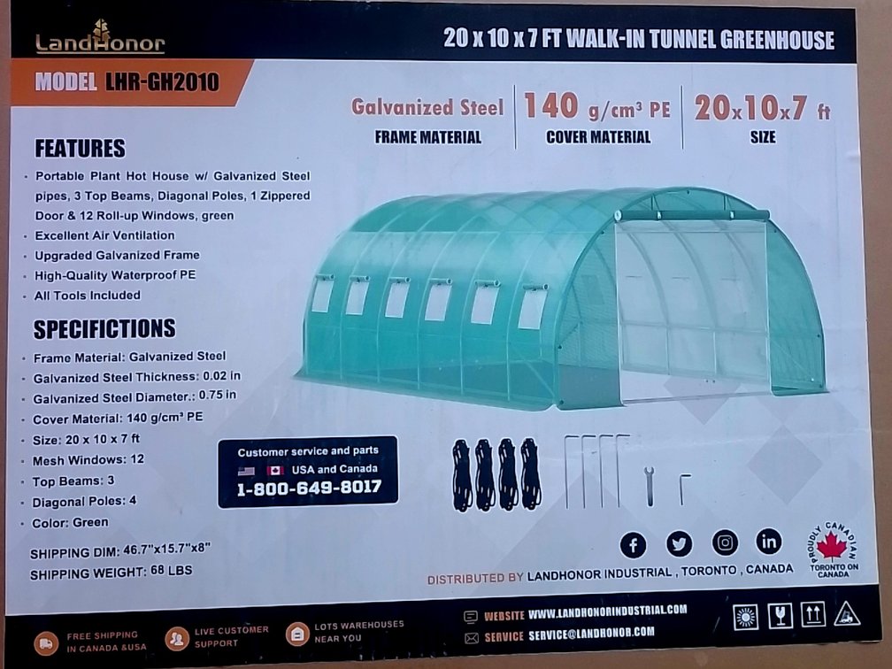 20 x 10 x 7 Ft  Walk-In Tunnel Greenhouse LHR-GH2010