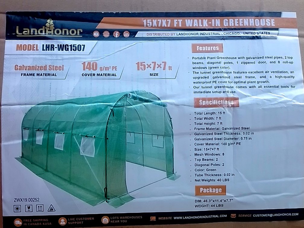 15 x 7 x 7 Ft Walk-in Greenhouse LHR-WG1507