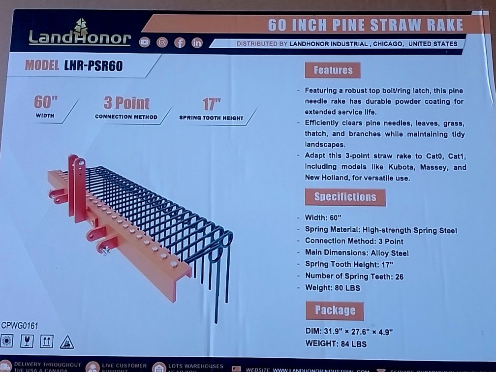 60 In Pine Straw Rake LHR-PSR60