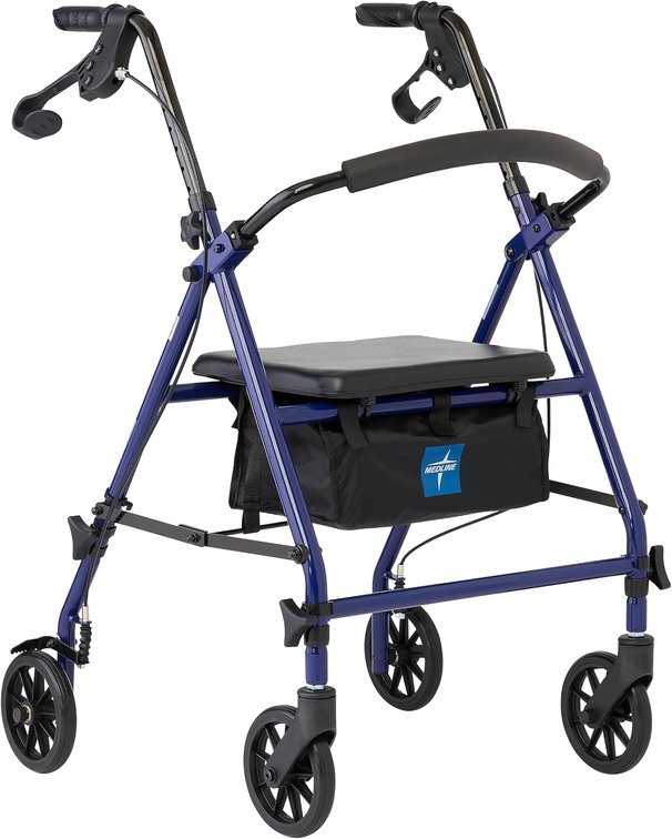Medline Rollator Walker with Seat, 6-in Wheels, 350 lb