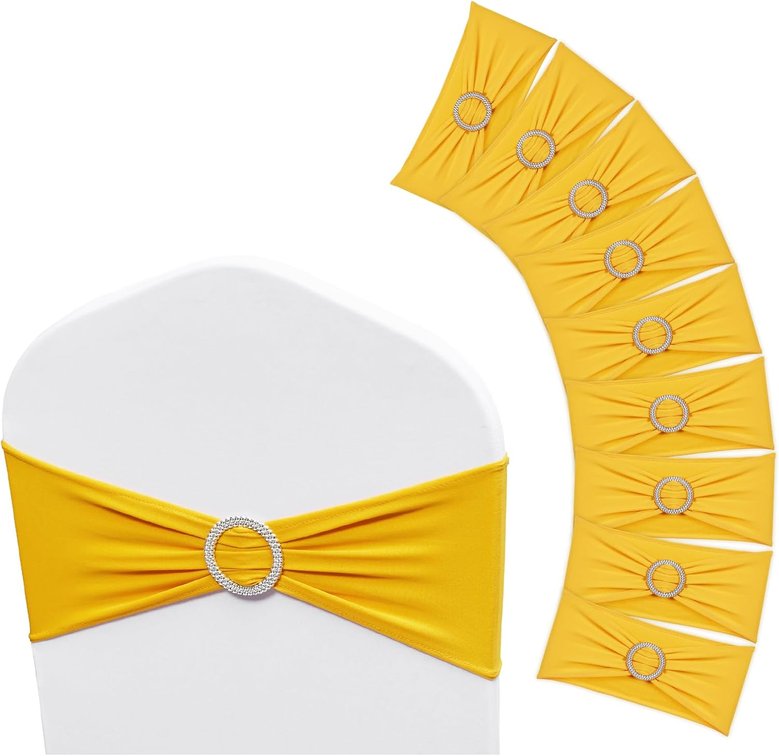 VEVOR Stretch Spandex Chair Sashes, 50 Pcs Golden Yellow