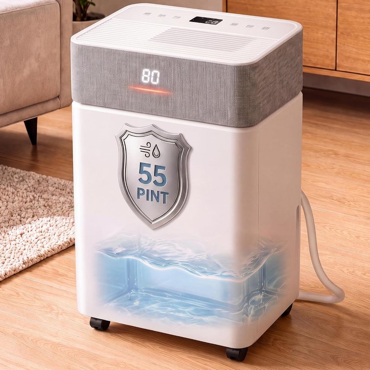 UTHFY 5000 Sq.Ft Dehumidifier, 55 Pint/Day w/ Drain Hose