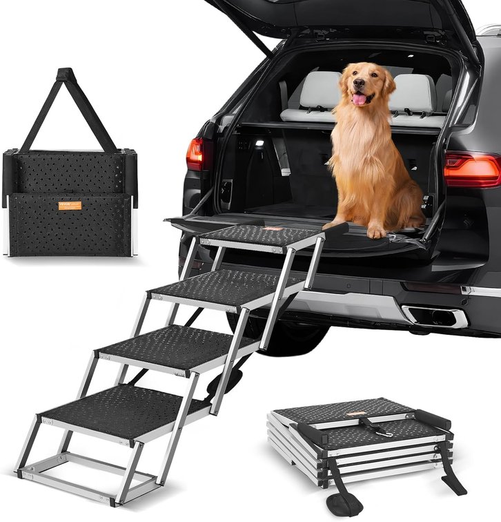 VEVOR 4-Step Dog Car Steps, Folding Aluminum Ramp, 250 lb