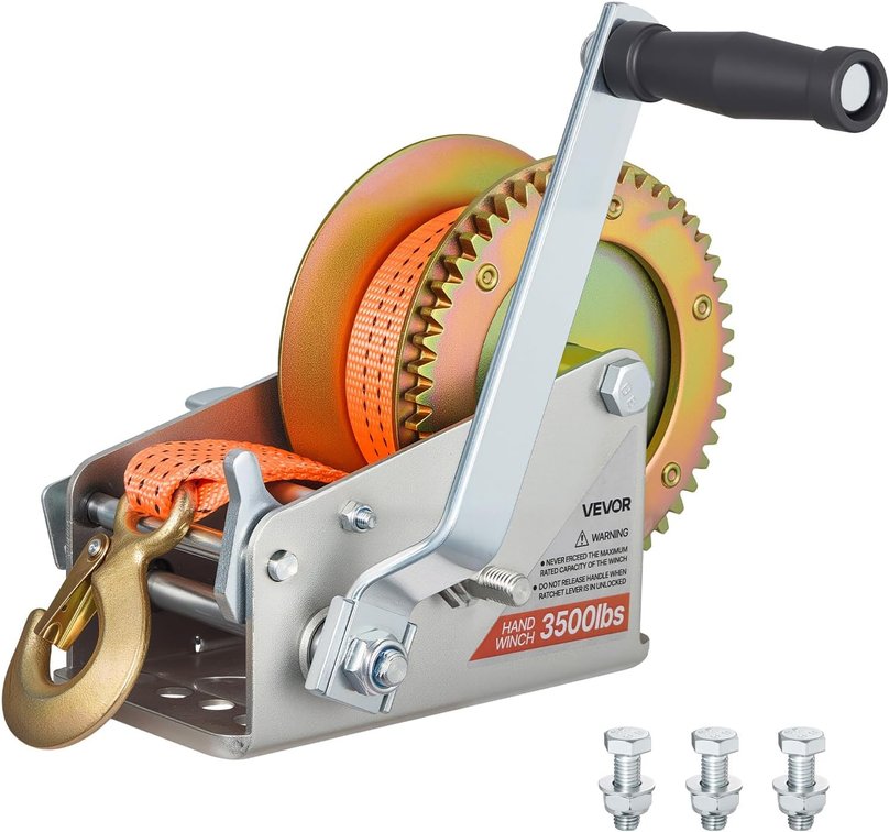 VEVOR Boat Winch 3500 lbs Hand Winch, 20ft Strap, Ratchet