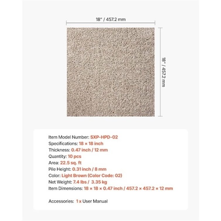 VEVOR Carpet Tiles 18x18 inch, 10 Pack