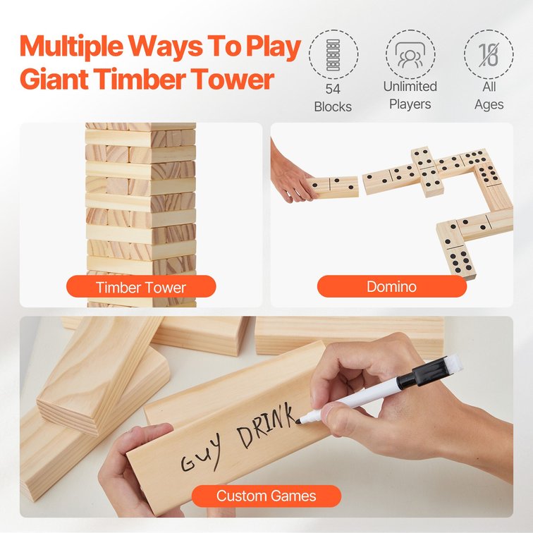 VEVOR Tumbling Timber Toy 54 Blocks Tumble Tower Game