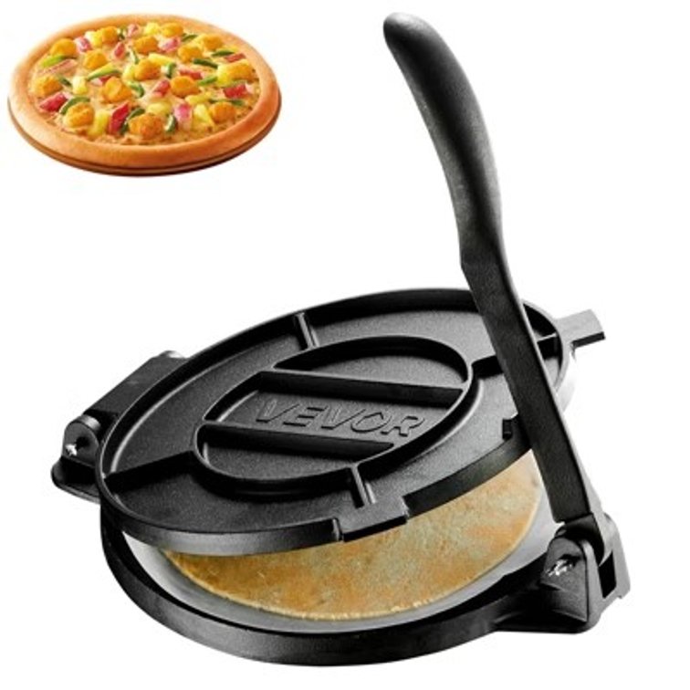 VEVOR 12-in Cast Iron Tortilla Press, Roti Maker, Black