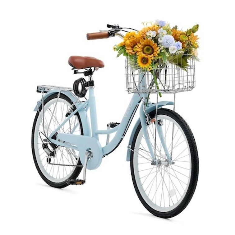 VEVOR Cruiser Bike, 7-Speed, 26", Light Blue