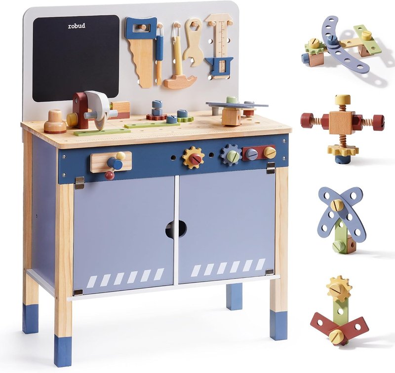 ROBUD Wooden Toy Workbench, Large Kid's Wooden Play Tool