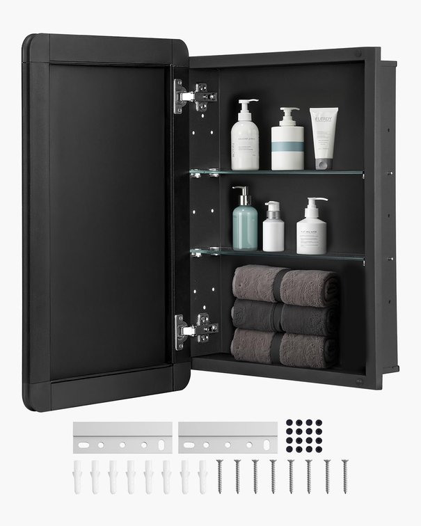 VEVOR Medicine Cabinet, 16x24, Aluminum, Mirror, 2 Shelves