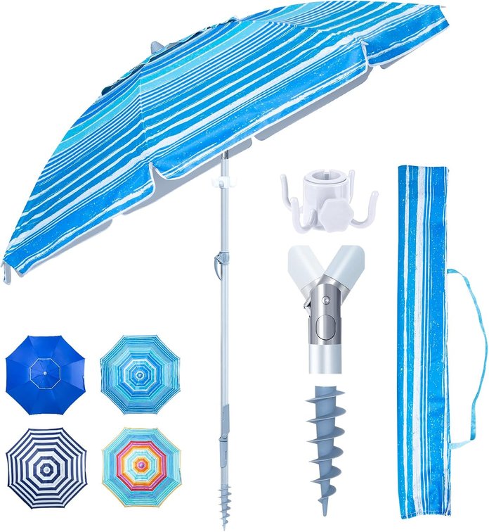 Tempera Heavy Duty High Wind Beach Umbrella with Sand Anchor