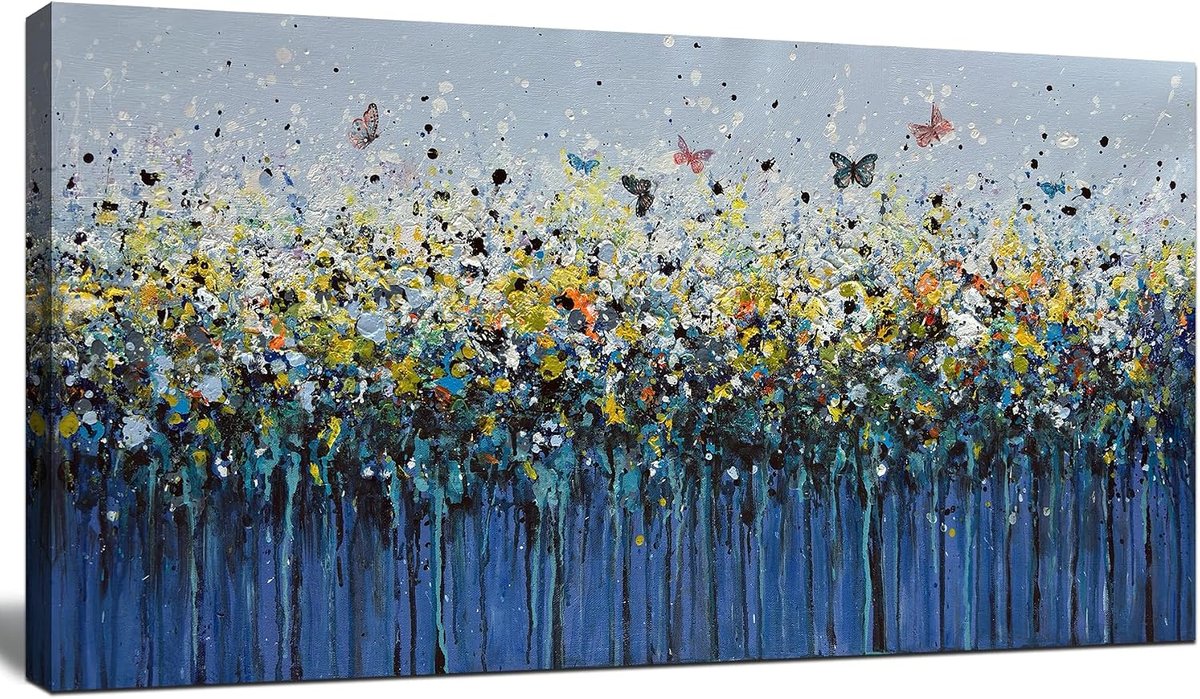 2pk Blue Abstract Butterfly Canvas Wall Art 24x48 for Living Room