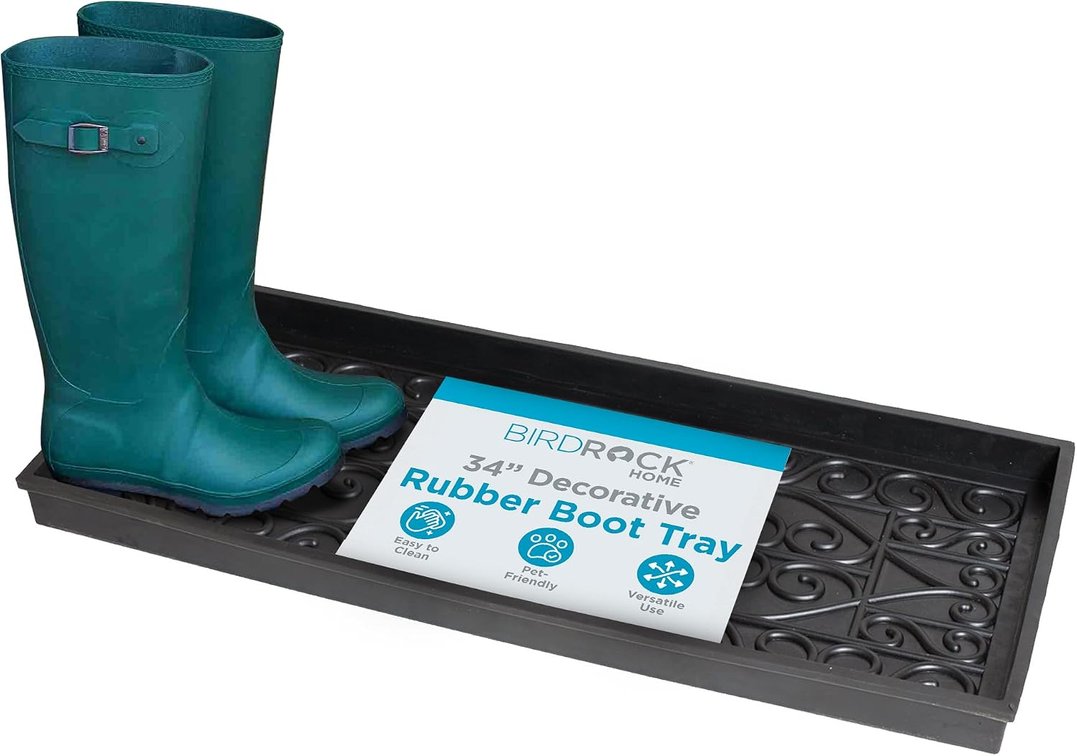 BIRDROCK HOME Large Rubber Boot Tray, Black, 34x14in