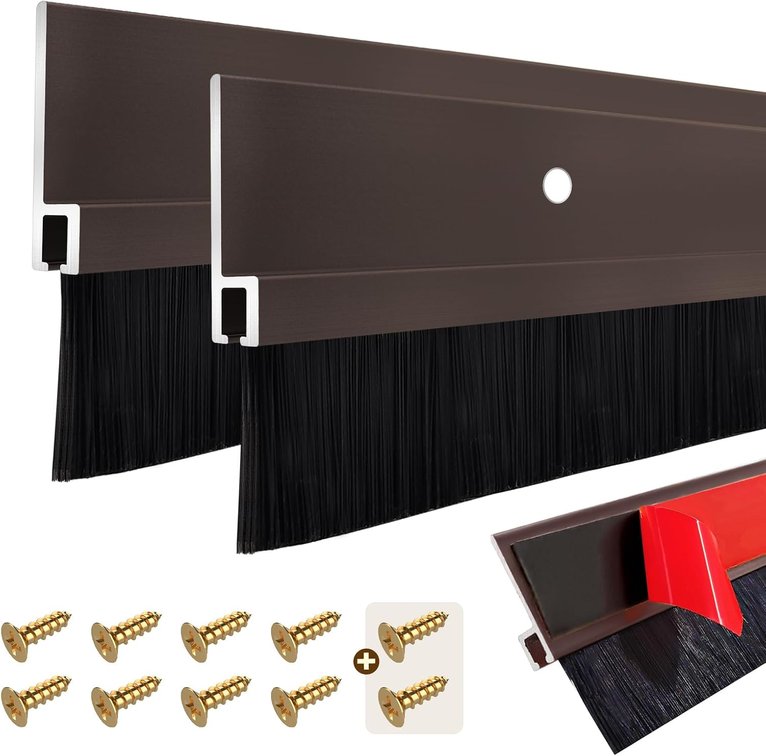 2 packs with 2 Pcs Door Sweep with H-Shape Base, 4.7in Brush, Brown/Black