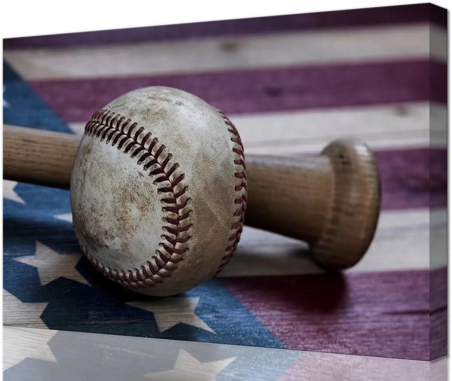 HQLLingArt Baseball Canvas Wall Art - Flag, Ready to Hang