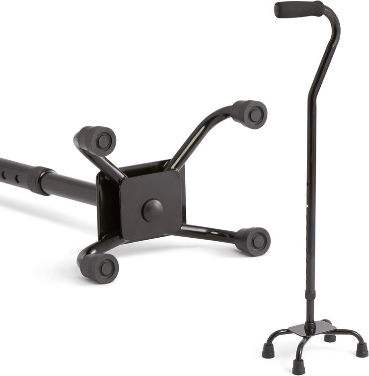 Medline Aluminum Quad Cane with Small Base, 300 lb Capacity
