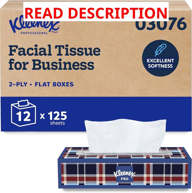 Kleenex Professional Facial Tissue, Bulk, 12 Boxes x 125