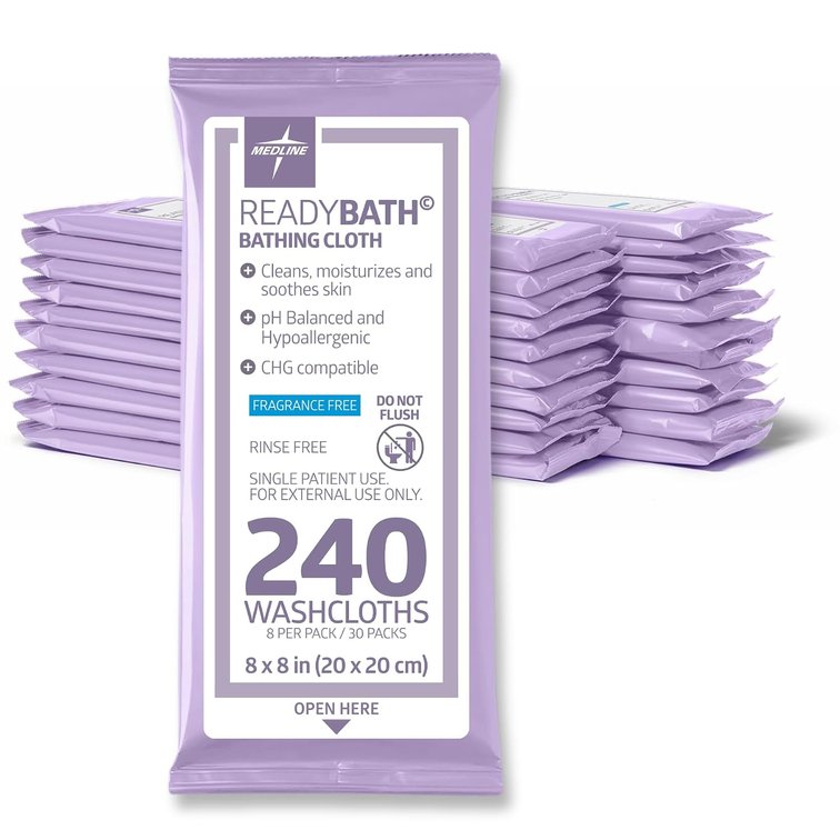 Medline ReadyBath Adult Bath Wipes, Unscented, No Rinse, 240