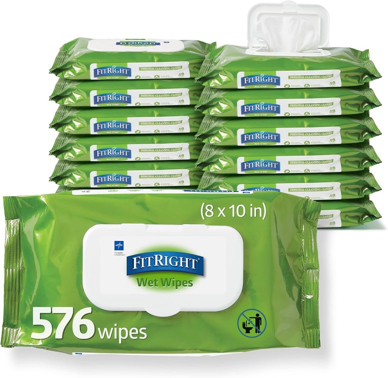 FitRight Aloe Cleansing Cloth Wipes, 576 Ct, 8x12