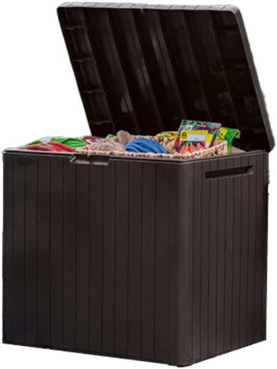 Keter 30-Gal Resin Outdoor Storage Box & Side Table Brown