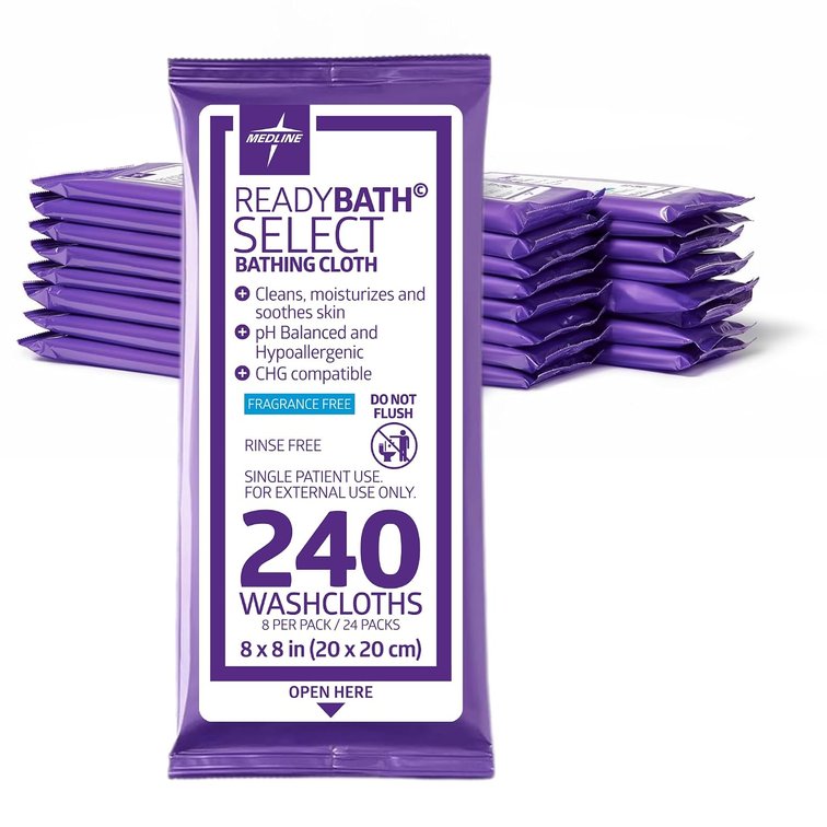 Medline ReadyBath Select Bath Wipes, Thick, Unscented, 240