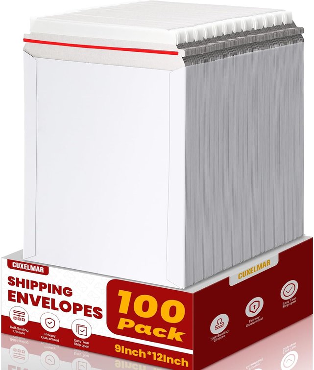 100 Pack 9x12 In Rigid Stay-Flat Mailers, Self-Seal