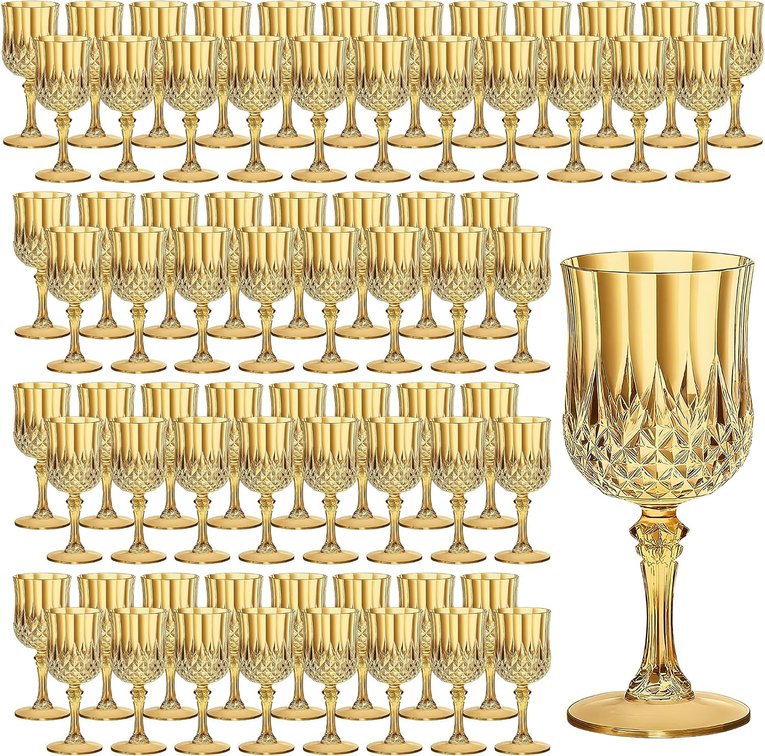 7oz Plastic Wine Glasses, Reusable Gold Goblets (100)