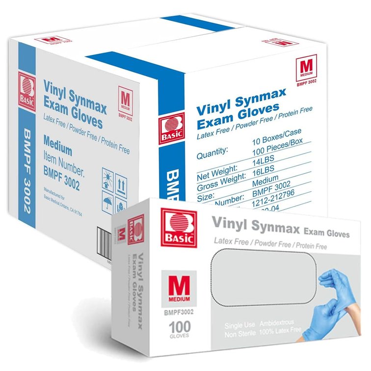 Basic Medical Synmax Vinyl Exam Gloves - Latex/Powder-Free